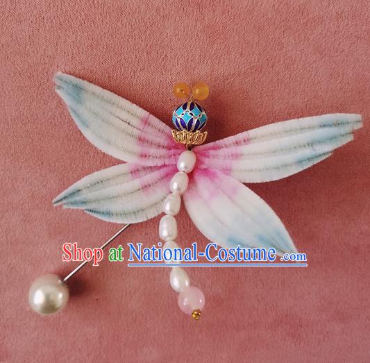 Handmade China Classical Velvet Dragonfly Brooch Traditional Cheongsam Pearls Accessories