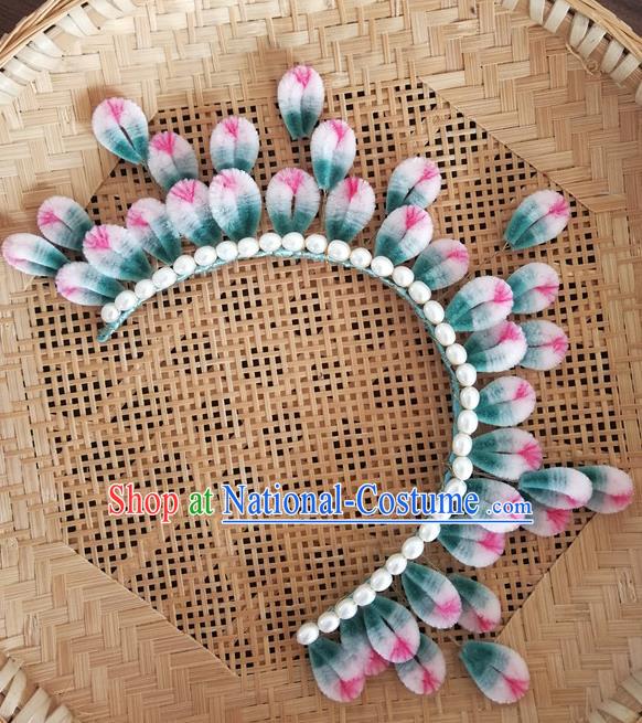 China Traditional Ancient Velvet Flowers Hair Crown Classical Hanfu Pearls Hairpin