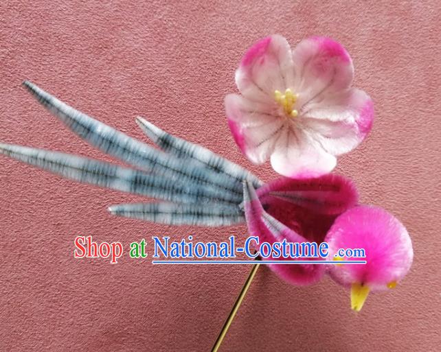 China Traditional Ancient Princess Velvet Hair Stick Classical Hanfu Rosy Magpie Plum HairpinChina Traditional Ancient Princess Velvet Hair Stick Classical Hanfu Rosy Magpie Plum Hairpin