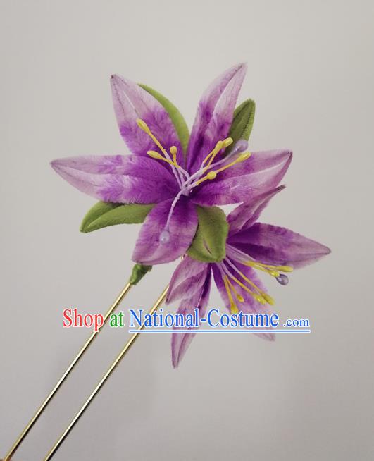 China Classical Hanfu Violet Velvet Hairpin Traditional Ancient Imperial Consort Hair Stick