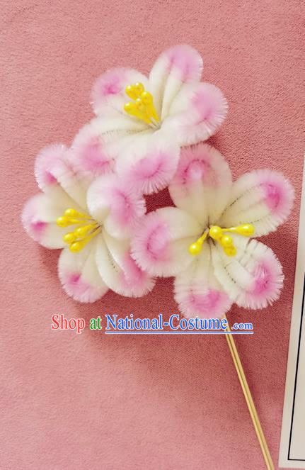 China Handmade Pink Flowers Hair Stick Traditional Hanfu Hair Accessories Classical Cheongsam Velvet Plum Blossom Hairpin