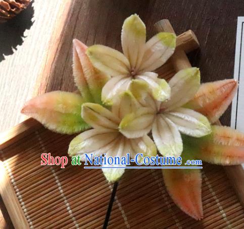 China Classical Hanfu Hairpin Traditional Ancient Palace Lady Velvet Flowers Hair Stick