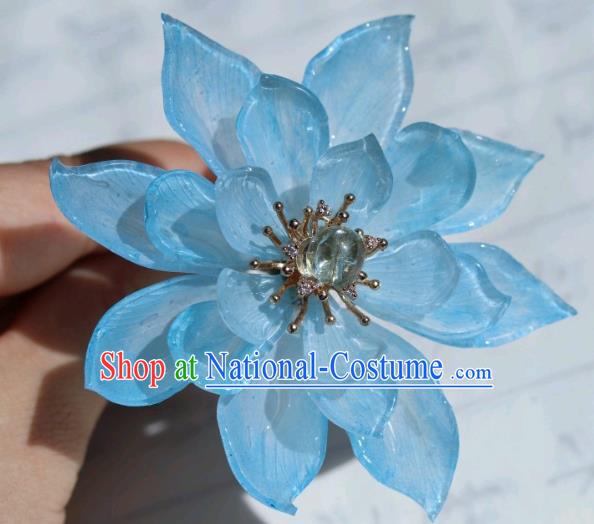 China Traditional Hanfu Blue Lotus Hair Stick Classical Cheongsam Hairpin