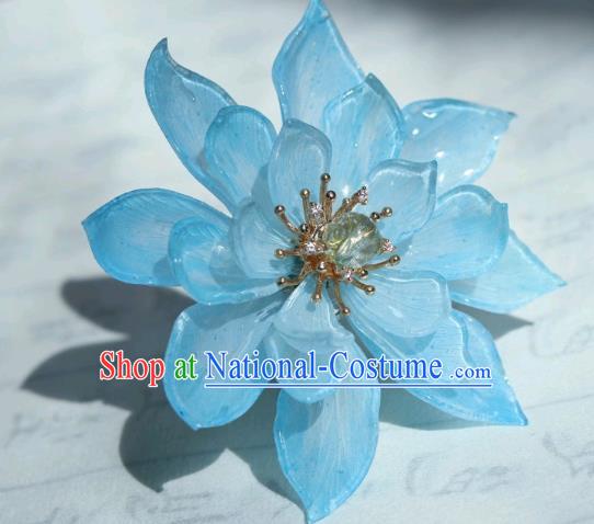 China Traditional Hanfu Blue Lotus Hair Stick Classical Cheongsam Hairpin