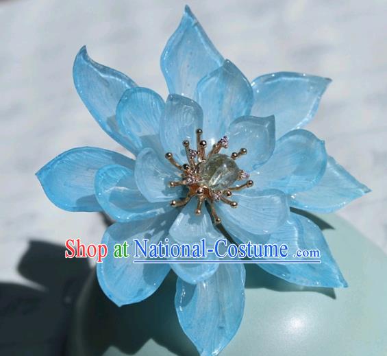 China Traditional Hanfu Blue Lotus Hair Stick Classical Cheongsam Hairpin