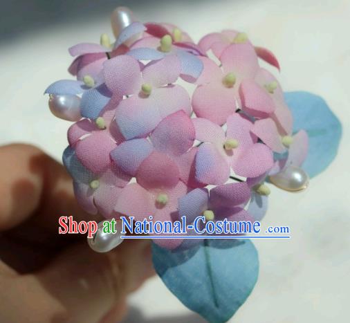 China Classical Cheongsam Pink Hydrangea Hairpin Traditional Hanfu Silk Flowers Hair Stick