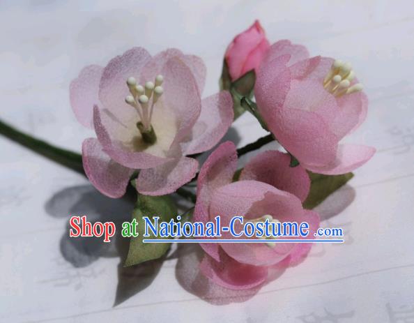 China Classical Cheongsam Pink Begonia Hairpin Traditional Hanfu Silk Flowers Wood Hair Stick