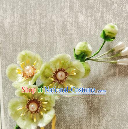 China Handmade Green Velvet Plum Blossom Hair Stick Traditional Hanfu Hair Accessories Classical Cheongsam Pearls Hairpin