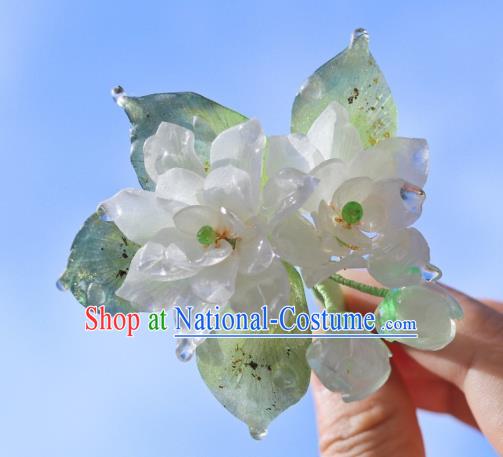 China Classical Hanfu White Gardenia Hairpin Traditional Ancient Ming Dynasty Princess Hair Stick