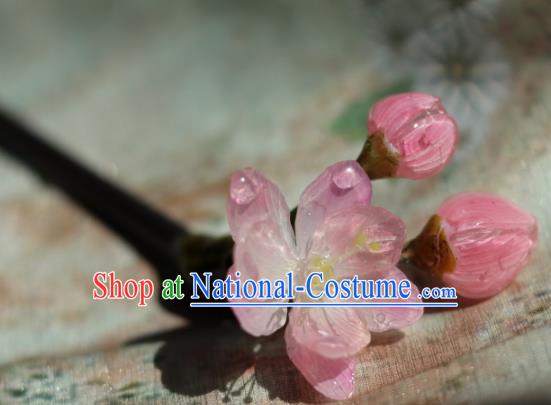 China Classical Hanfu Wood Hairpin Traditional Ancient Ming Dynasty Princess Pink Peach Blossom Hair Stick