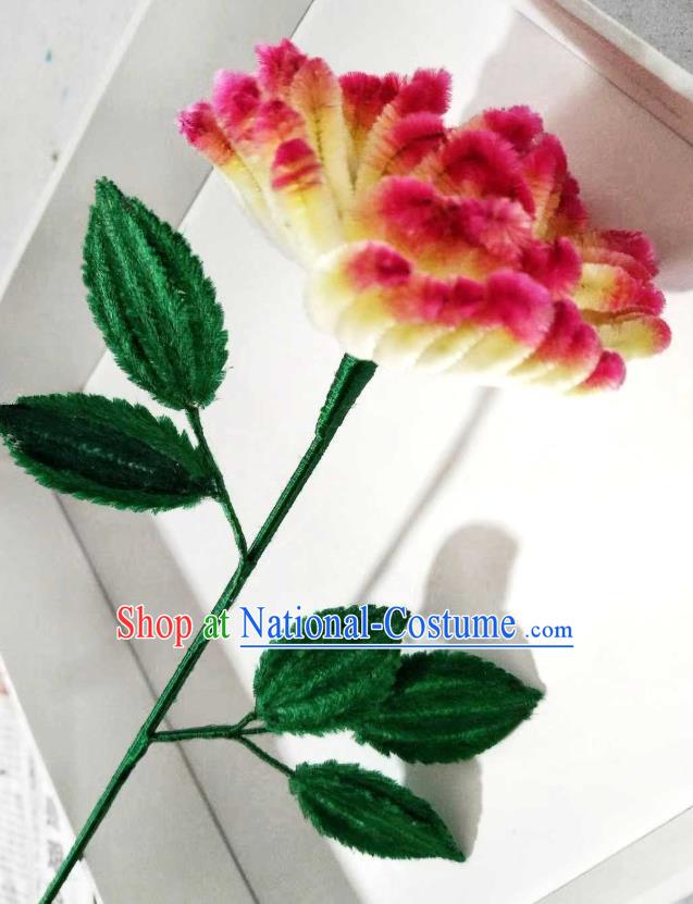 China Traditional Ancient Palace Lady Flower Hair Stick Classical Hanfu Velvet Rose Hairpin