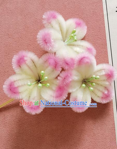 China Handmade Pink Velvet Flowers Hair Stick Traditional Hanfu Hair Accessories Classical Cheongsam Plum Blossom Hairpin