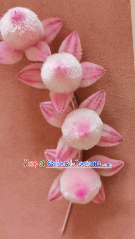 China Classical Cheongsam Velvet Hair Stick Handmade Hair Accessories Traditional Pink Peach Hairpin