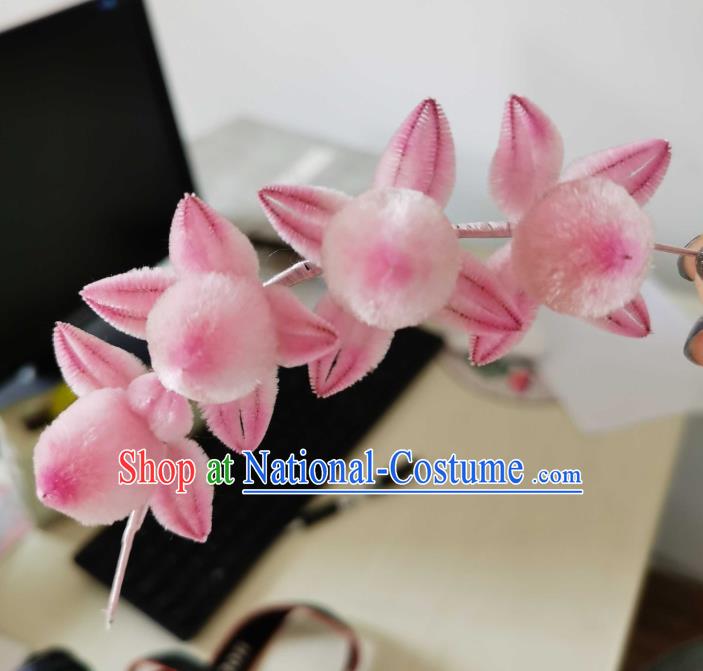 China Classical Cheongsam Velvet Hair Stick Handmade Hair Accessories Traditional Pink Peach Hairpin