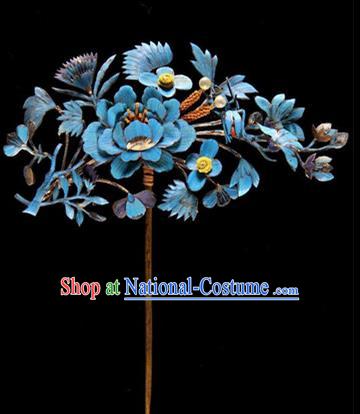 China Ancient Empress Velvet Peony Hairpin Traditional Hanfu Hair Accessories Handmade Qing Dynasty Hair Stick