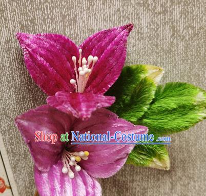 China Traditional Cheongsam Purple Velvet Hairpin Handmade Hair Accessories Classical Flowers Hair Stick