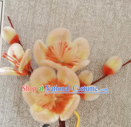 China Traditional Cheongsam Beige Plum Blossom Hairpin Handmade Hair Accessories Classical Velvet Hair Stick