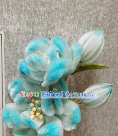 China Traditional Cheongsam Hairpin Handmade Hair Accessories Classical Blue Velvet Rose Hair Stick