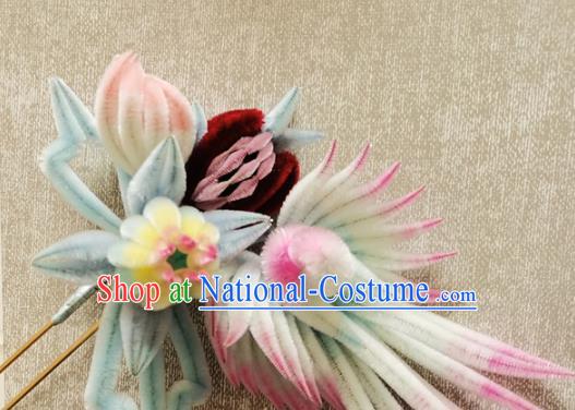 China Classical Velvet Hair Stick Traditional Cheongsam Phoenix Hairpin Handmade Hair Accessories