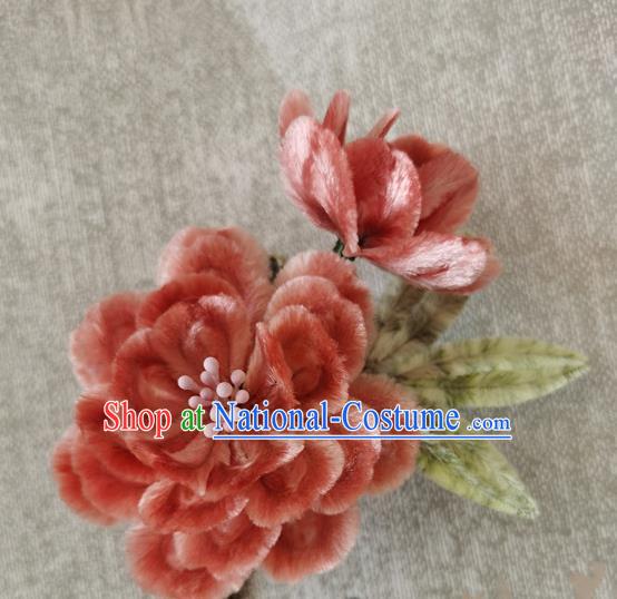 China Classical Flowers Hair Stick Traditional Ancient Princess Velvet Peach Blossom Hairpin