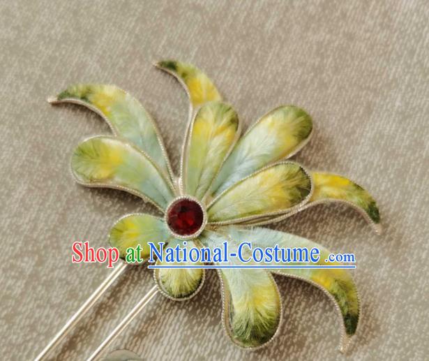 China Classical Hanfu Velvet Hair Stick Traditional Ancient Qing Dynasty Court Silver Hairpin