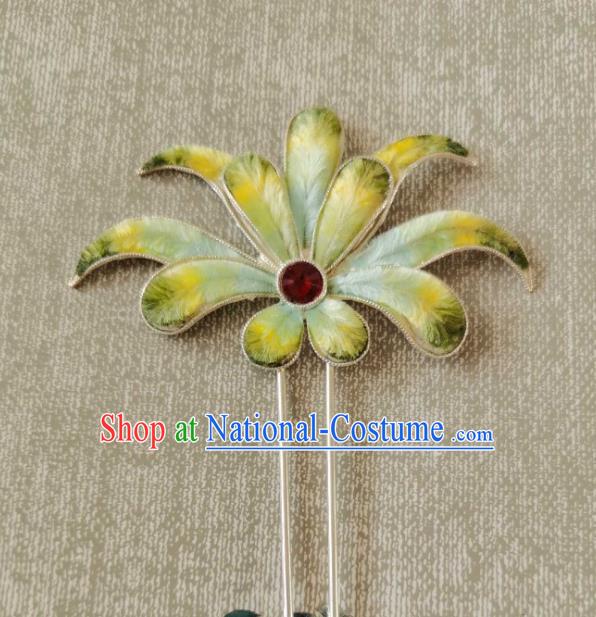 China Classical Hanfu Velvet Hair Stick Traditional Ancient Qing Dynasty Court Silver Hairpin