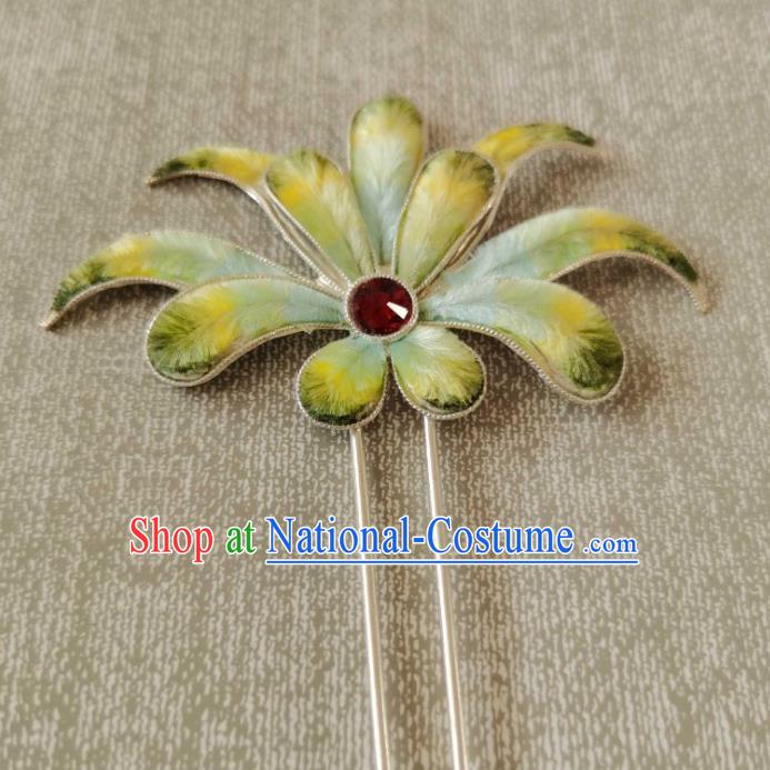 China Classical Hanfu Velvet Hair Stick Traditional Ancient Qing Dynasty Court Silver Hairpin