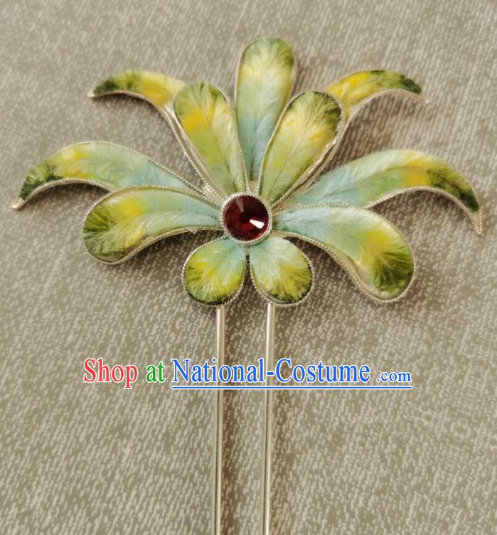 China Classical Hanfu Velvet Hair Stick Traditional Ancient Qing Dynasty Court Silver Hairpin