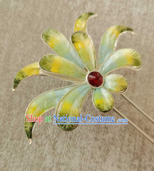 China Classical Hanfu Velvet Hair Stick Traditional Ancient Qing Dynasty Court Silver Hairpin