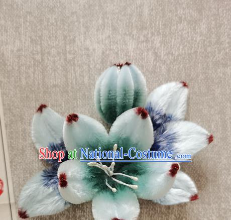 China Classical Green Velvet Hair Stick Handmade Hair Accessories Traditional Cheongsam Jasmine Flower Hairpin