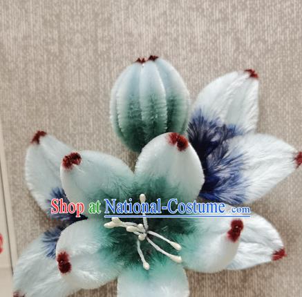 China Classical Green Velvet Hair Stick Handmade Hair Accessories Traditional Cheongsam Jasmine Flower Hairpin