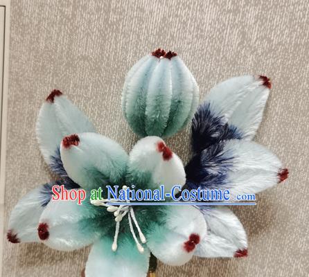 China Classical Green Velvet Hair Stick Handmade Hair Accessories Traditional Cheongsam Jasmine Flower Hairpin