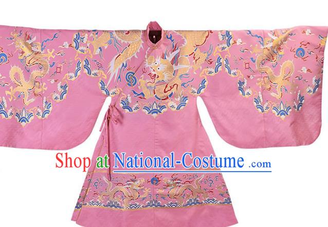 China Ancient Court Queen Wedding Pink Costumes Traditional Ming Dynasty Imperial Empress Historical Clothing Full Set