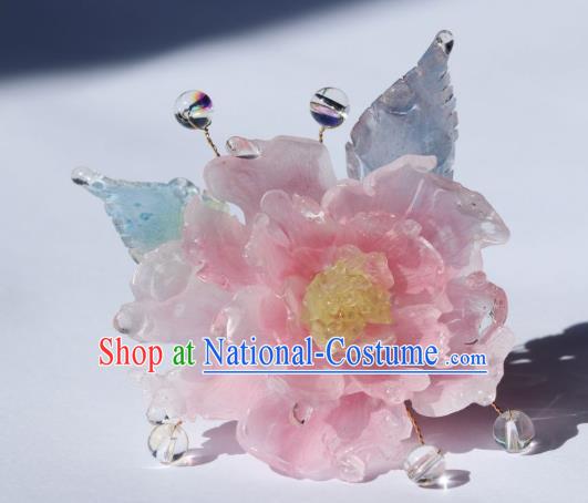 China Classical Hanfu Blue Leaf Hairpin Traditional Ancient Ming Dynasty Princess Peony Hair Stick