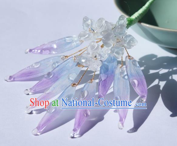 China Classical Hanfu Purple Bamboo Leaf Hairpin Traditional Hair Stick