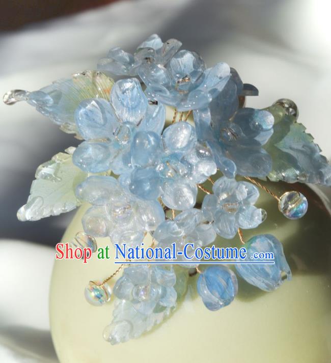 China Classical Hanfu Flowers Hairpin Traditional Blue Hydrangea Hair Stick