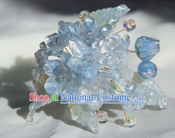 China Classical Hanfu Flowers Hairpin Traditional Blue Hydrangea Hair Stick