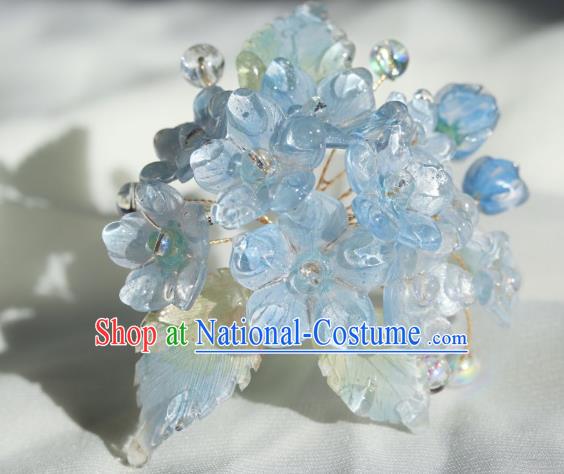 China Classical Hanfu Flowers Hairpin Traditional Blue Hydrangea Hair Stick