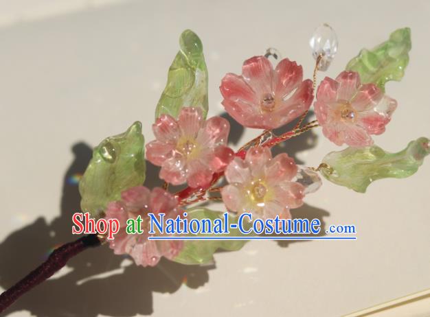 China Classical Hanfu Pink Sakura Hairpin Traditional Ming Dynasty Princess Flowers Hair Stick