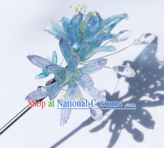 China Classical Hanfu Blue Epiphyllum Hairpin Traditional Ming Dynasty Princess Hair Stick