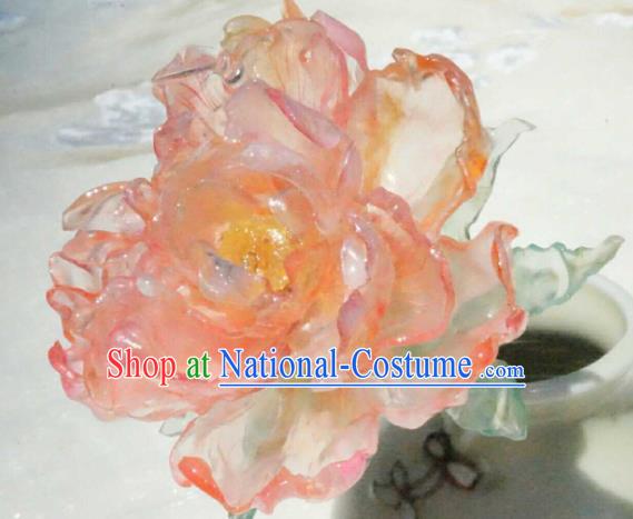 China Classical Hanfu Pink Peony Hairpin Traditional Tang Dynasty Palace Lady Hair Stick