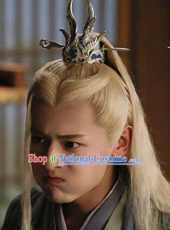 China Traditional Hanfu Hairdo Crown Ancient Swordsman Argent Wings Hair Accessories