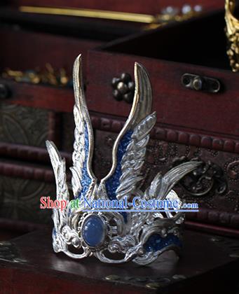 China Traditional Hanfu Hairdo Crown Ancient Swordsman Argent Wings Hair Accessories