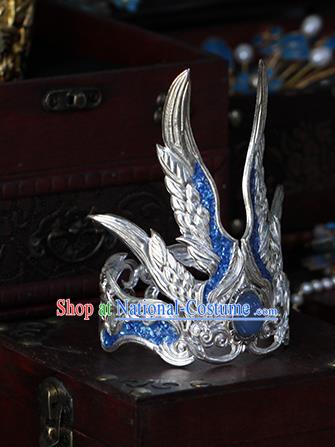 China Traditional Hanfu Hairdo Crown Ancient Swordsman Argent Wings Hair Accessories