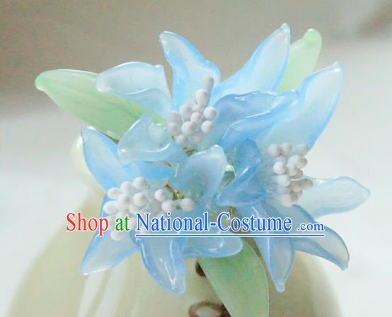 China Classical Hanfu Blue Lily Flowers Hairpin Traditional Ming Dynasty Hair Stick