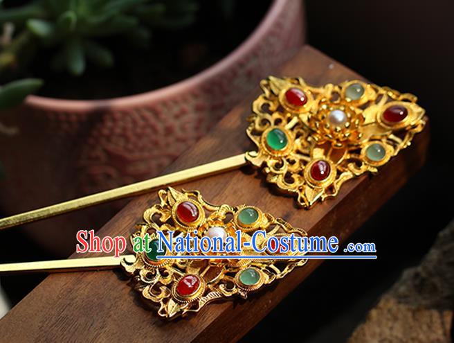 China Ancient Empress Gems Hairpin Traditional Ming Dynasty Court Queen Hair Accessories