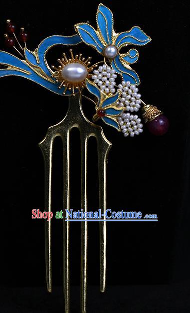 China Ancient Empress Pearls Hairpin Traditional Ming Dynasty Court Queen Orchids Hair Comb