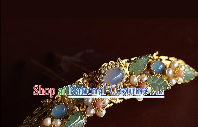 China Ancient Empress Golden Hairpin Traditional Ming Dynasty Court Queen Pearls Plum Hair Crown