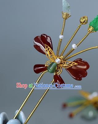 China Ancient Princess Agate Hairpin Traditional Ming Dynasty Golden Butterfly Hair Stick