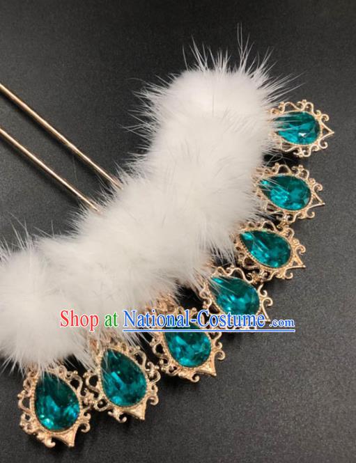 China Traditional Hair Accessories Ancient Hanfu Blue Crystal Hairpin Ming Dynasty Princess Hair Stick